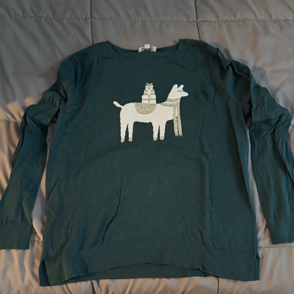LOFT Green Sweater with White Dog Design